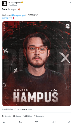 Хампус становится капитаном Bleed в CS2 — изображение 2