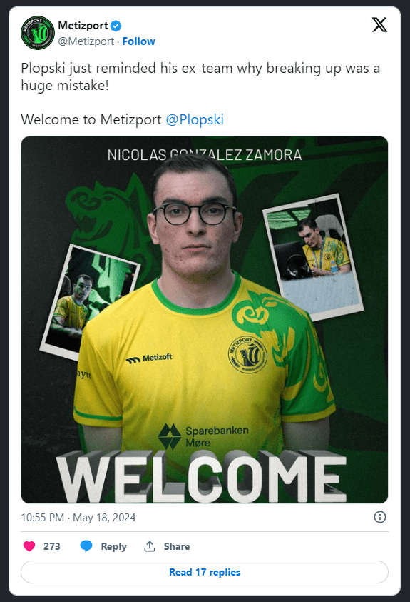 Metizport заключает сделку с известным киберспортивным талантом plopskin — изображение 2