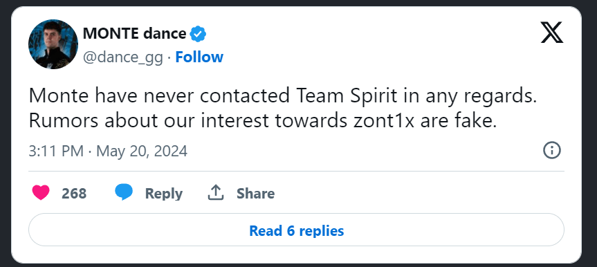 Директор киберспорта Монте опроверг слухи о zont1xn — изображение 2