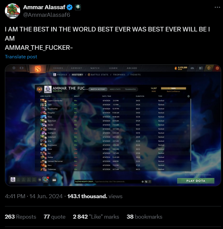 ATF достигает впечатляющих 14 000 MMR, укрепляя позицию самого высокого рейтинга игрока в Европеn — изображение 3