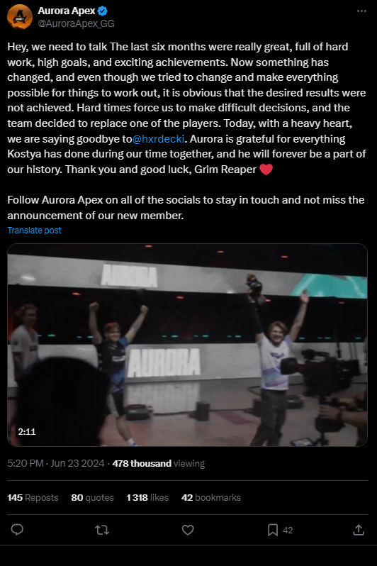 Hardecki покидает состав Aurora Apex в неожиданном ходеn — изображение 3