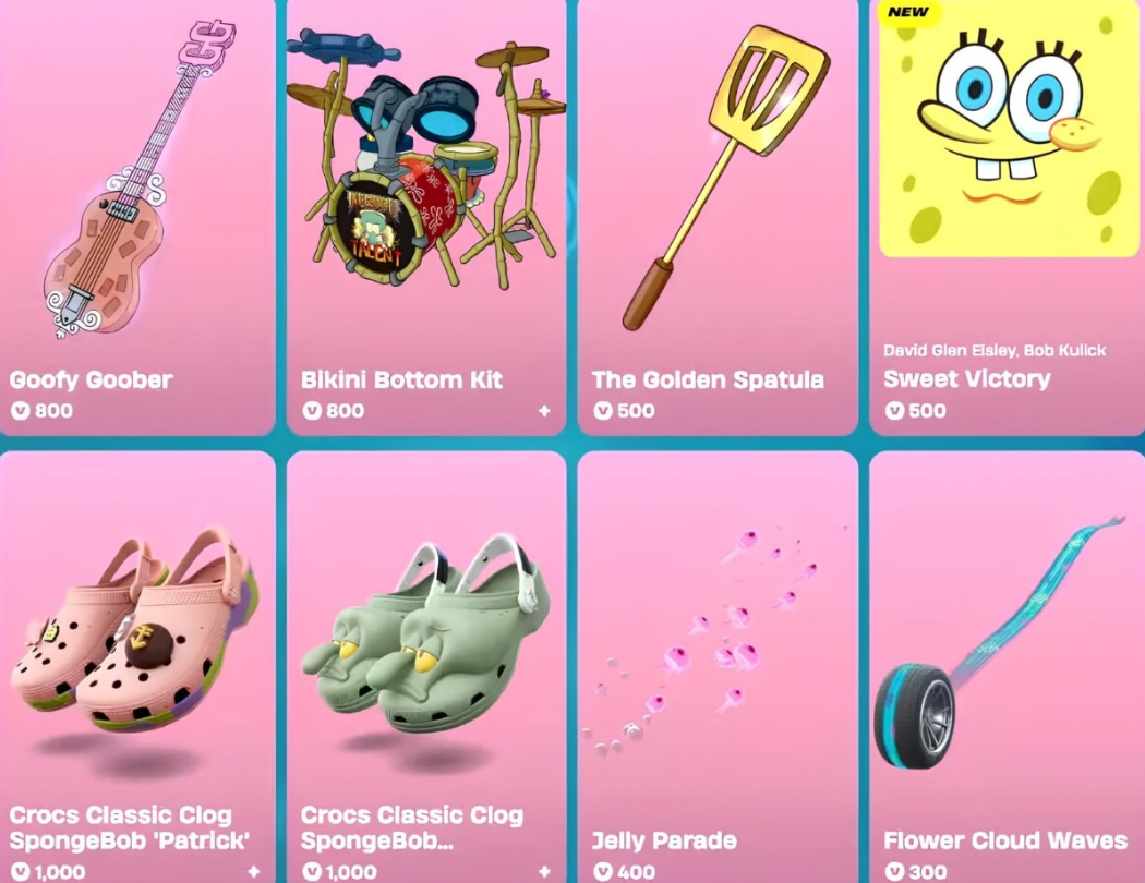 Коллаборация Fortnite и Nickelodeon 2025: скины и цены на наборы Спанч Боба Квадратные Штаны — изображение 6